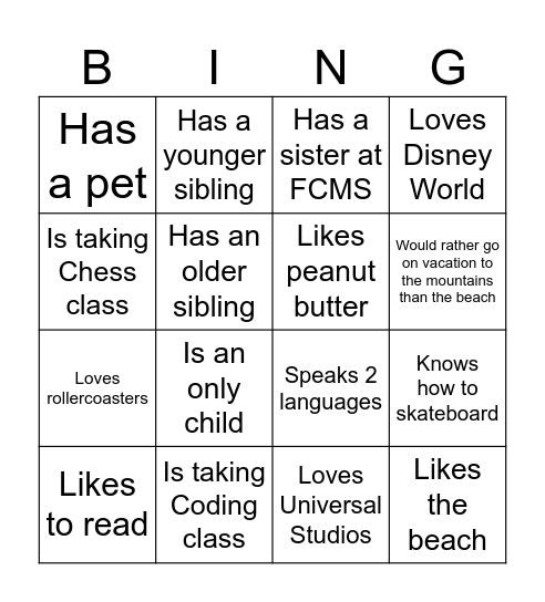 Untitled Bingo Card