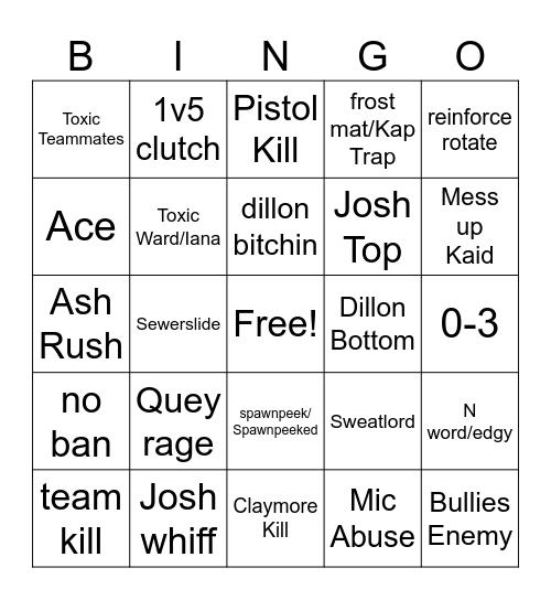 Swede Gang Siege bingo Card