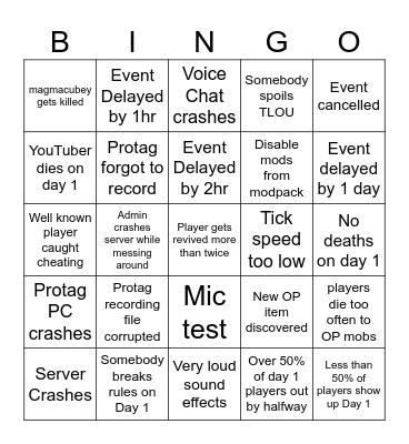 Protag Event Bingo Card