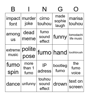 fumo video bingoc Bingo Card