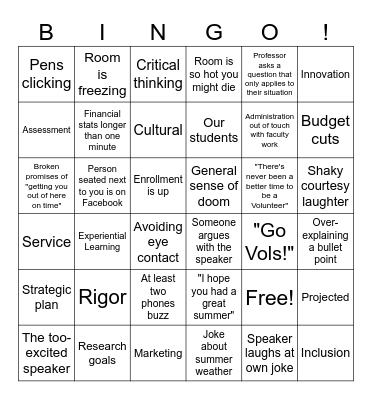 Faculty meeting bingo Card