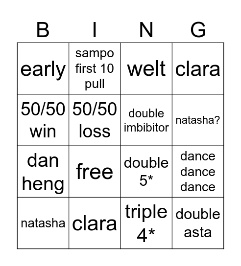 Dan Heng/Feng/Imbibitor Lunae wishing session Bingo Card