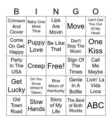 TEEN SINGERS MUSIC Bingo Card