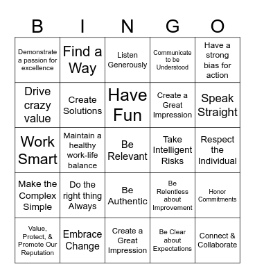 The Fundamentals Bingo Card