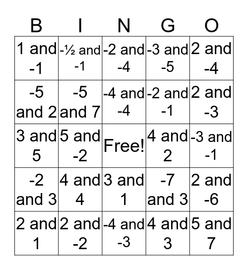 Zeros Bingo Card