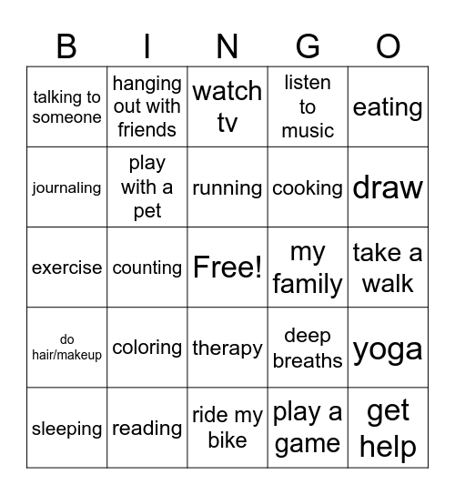 coping skills bingo Card