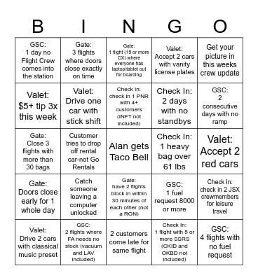 JSX ASC/VALET BINGO Card