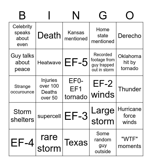 Weather documentary bingo Card