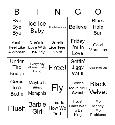 90s HIT MUSIC Bingo Card
