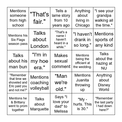 Stuff Luke Says Bingo Card