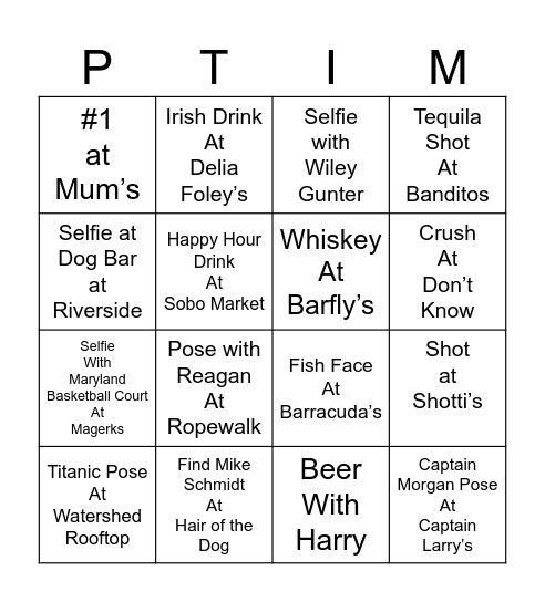 PTIM Bingo Card