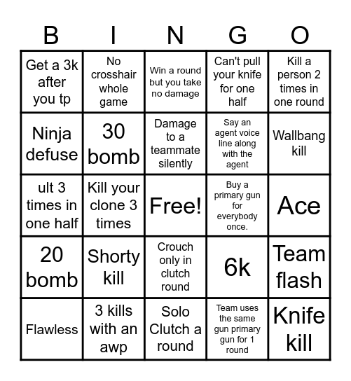 Valorant bingo Card