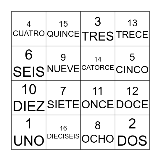 Números Bingo Card