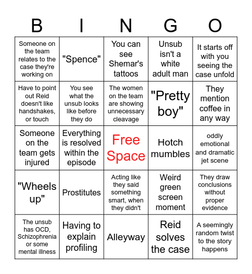 Criminal Minds Bingo Card