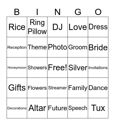 Wedding Bingo Card