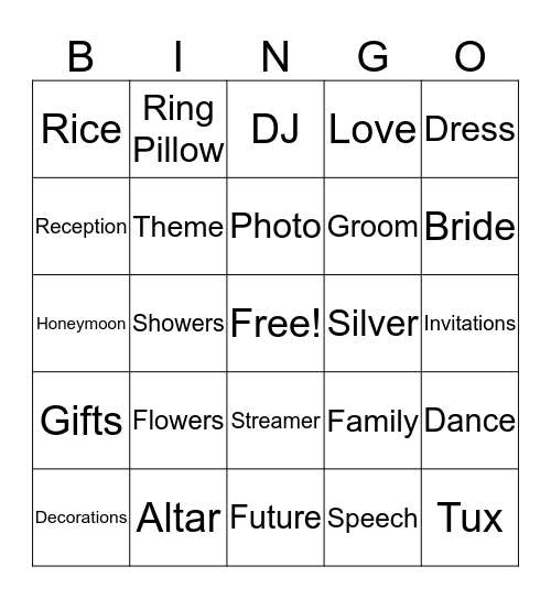 Wedding Bingo Card