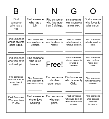 Find Someone Who Bingo Card