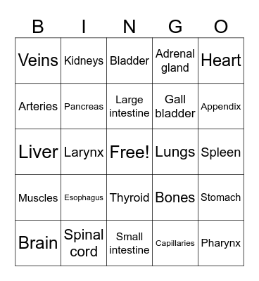 Medical Bingo Card