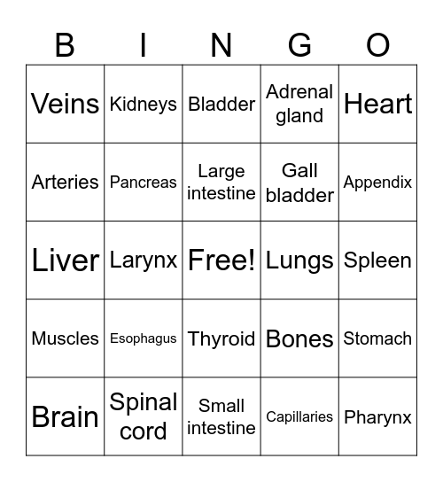 Medical Bingo Card