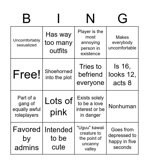 Mary Sue in Roleplay Bingo Card