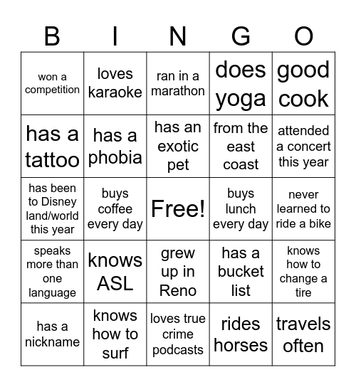 Untitled Bingo Card