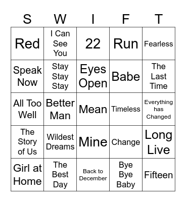 Bingo Swiftie TV Bingo Card