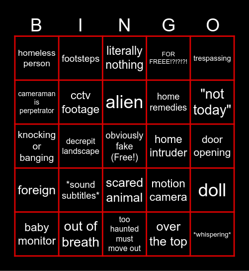 scary comp vBingo Card