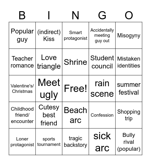 Shoujo Bingo Card