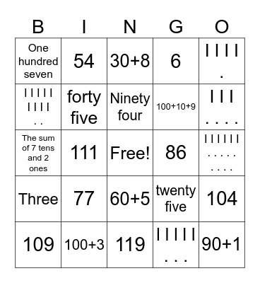 Place Value Bingo Card