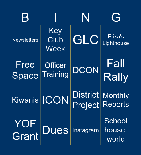 Key Club Bingo Card