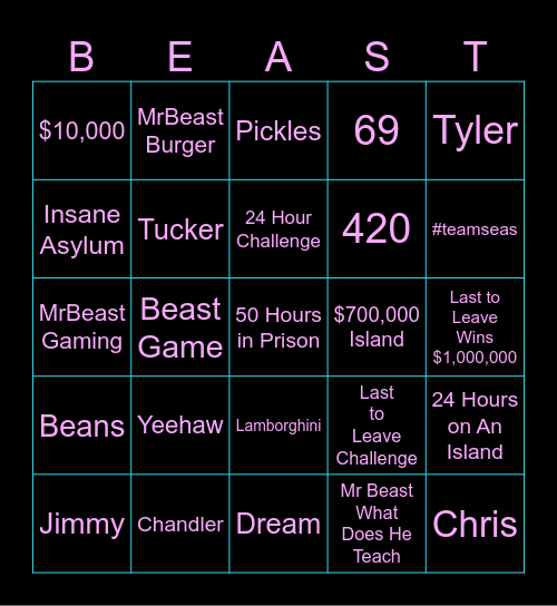 MrBeast Bingo Card
