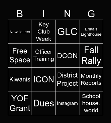 Key Club Bingo Card