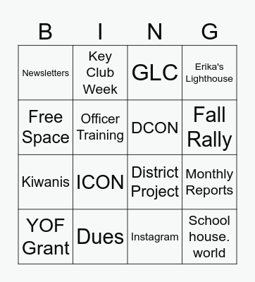 Key Club Bingo Card