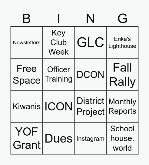 Key Club Bingo Card