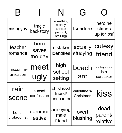 Shoujo Bingo Card