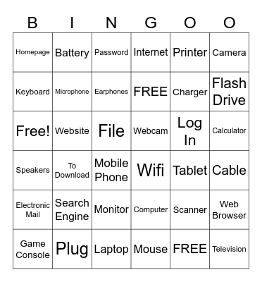Tech Words Bingo Card