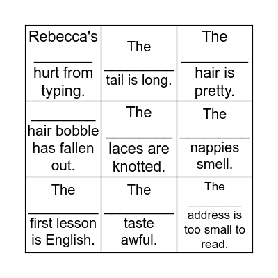 Possessive Apostrophes Bingo Card