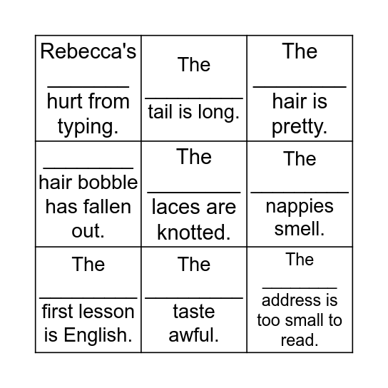 Possessive Apostrophes Bingo Card