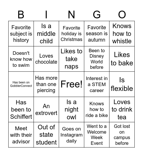 ICEBREAKER Bingo Card