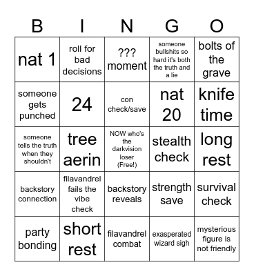 big chair bingo (btv) Bingo Card