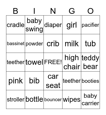 Erica's Baby Shower Bingo Card