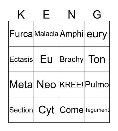 KENGO! Bingo Card