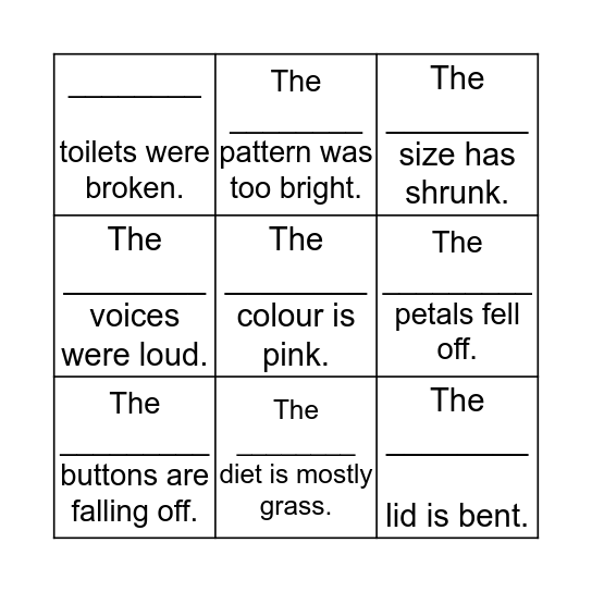 Possessive Apostrophes Bingo Card