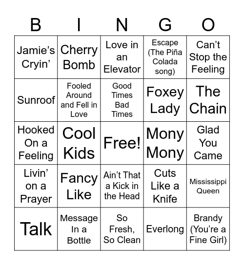 SH MUSIC BINGO #8 Bingo Card