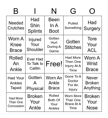 Healthcare Experiences Bingo Card