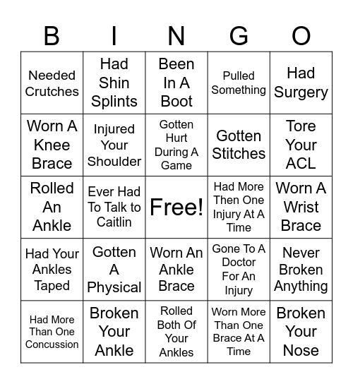 Healthcare Experiences Bingo Card