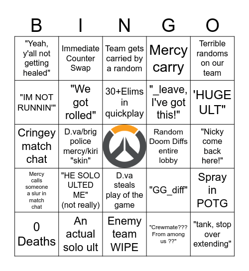 Overwatch match BINGO CARD Bingo Card