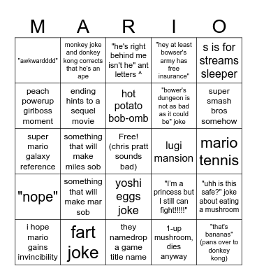 mario movie BUNGO speedrun Bingo Card