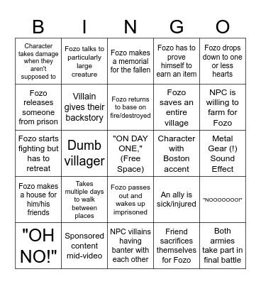 Fozo Bingo Card