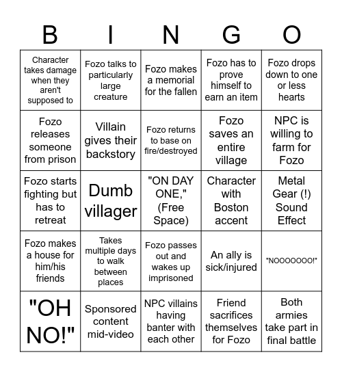 Fozo Bingo Card